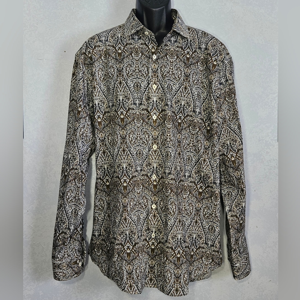 BUGATCHI Classic Fit Mens Patterned Long Sleeve ButtonUp Shirt, XXL